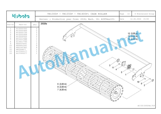 Kubota TH1300P, TH1360P, TH1400P Parts Manual PDF-3