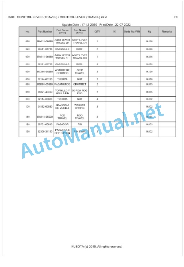 Kubota U-10 Parts Manual PDF BKIDA0079-4