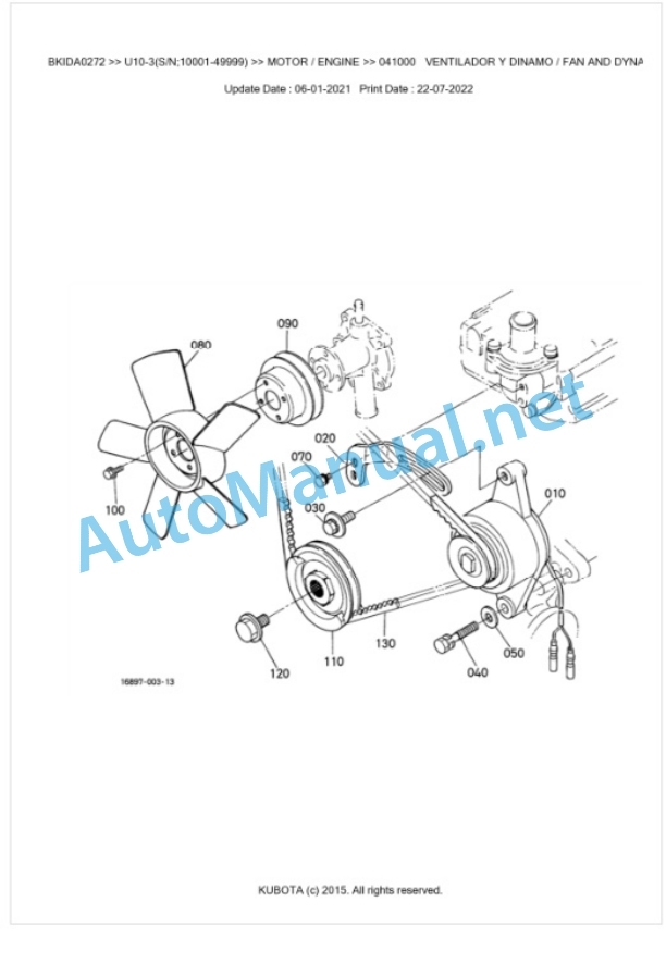 Kubota U10-3 Parts Manual PDF BKIDA0272-2