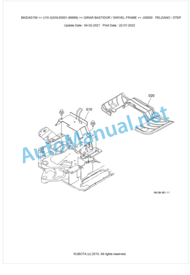 Kubota U10-3 Parts Manual PDF BKIDA5159-5