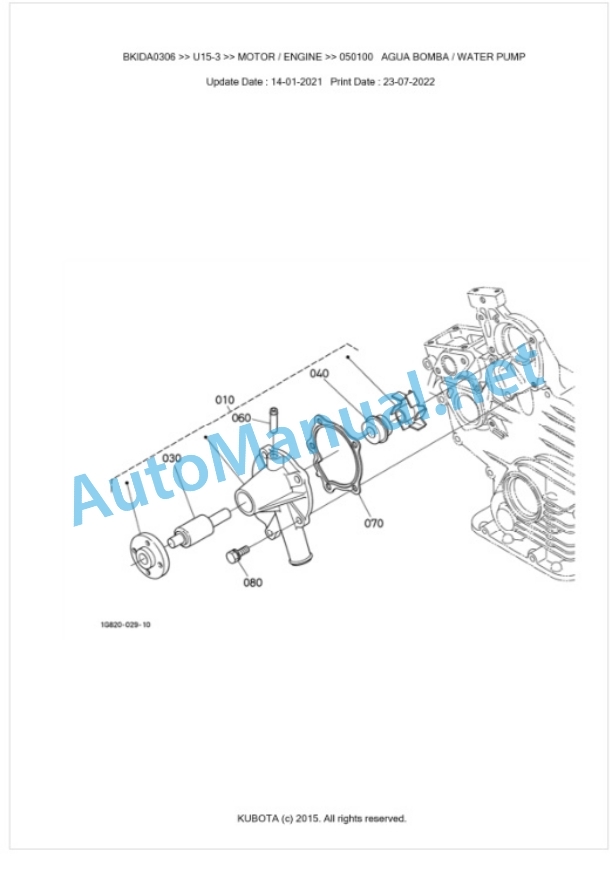 Kubota U15-3 Parts Manual PDF BKIDA0306-2