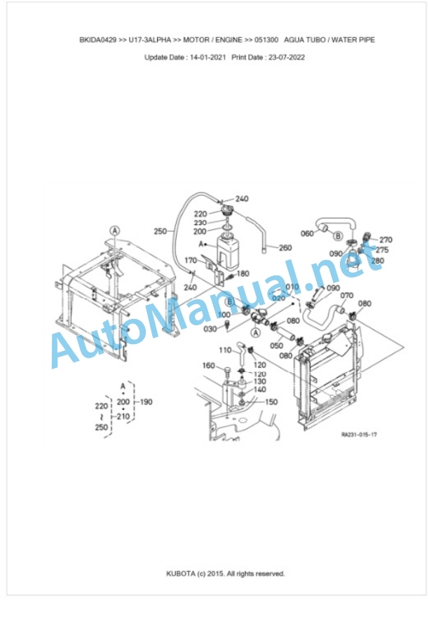 Kubota U17-3a Parts Manual PDF BKIDA0429-2