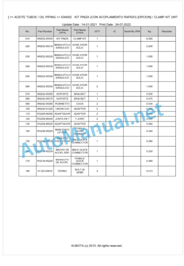 Kubota U25-3a Parts Manual PDF BKIDA0313-4