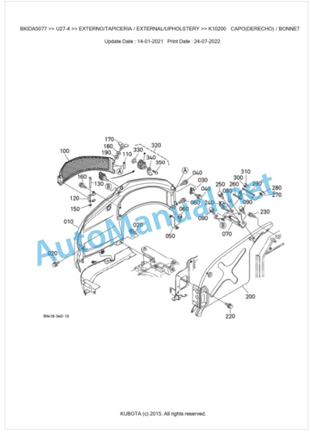 Kubota U27-4 Parts Manual PDF BKIDA5077-4