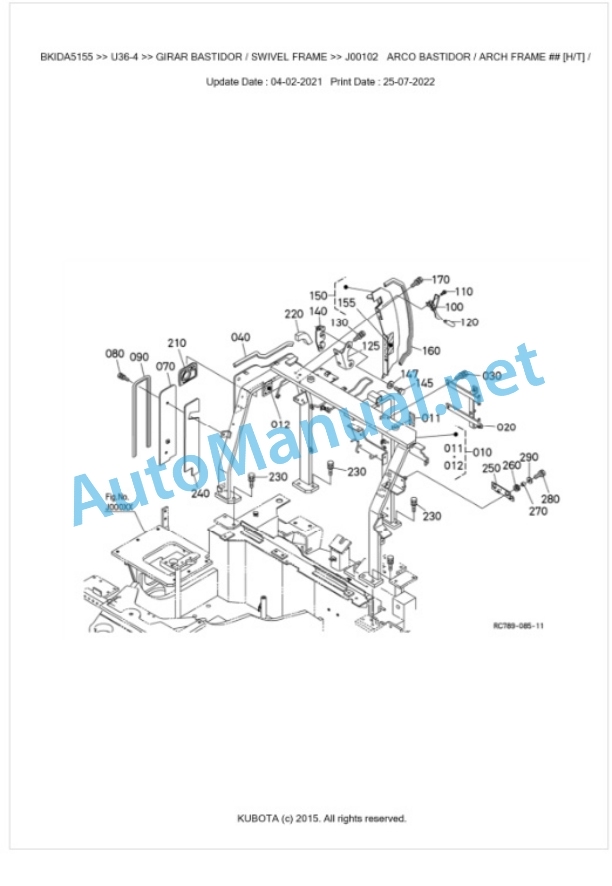 Kubota U36-4 Parts Manual PDF BKIDA5155-4