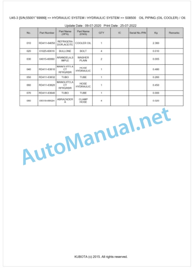 Kubota U45-3 Parts Manual PDF BKIDK0486-4