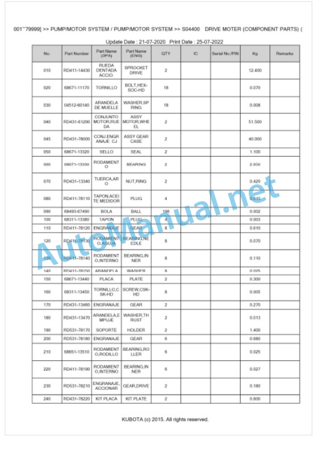 Kubota U45-3ALPHA Parts Manual PDF BKIDK0571-3