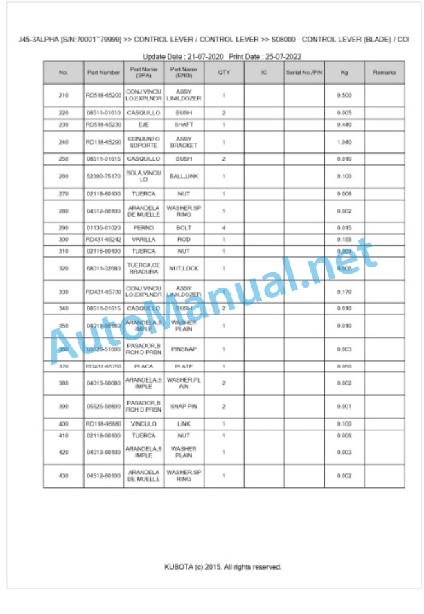 Kubota U45-3ALPHA Parts Manual PDF BKIDK0571-4