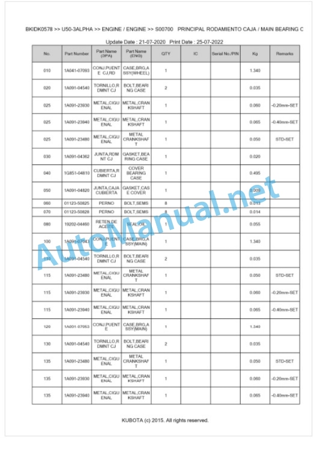 Kubota U50-3ALPHA Parts Manual PDF BKIDK0578-2