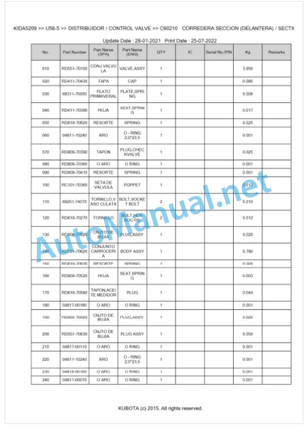 Kubota U56-5 Parts Manual PDF BKIDA5209-3