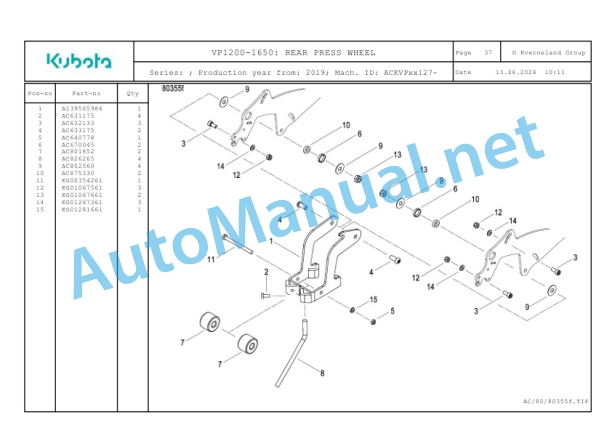 Kubota VP1200-1650 Parts Manual PDF-2