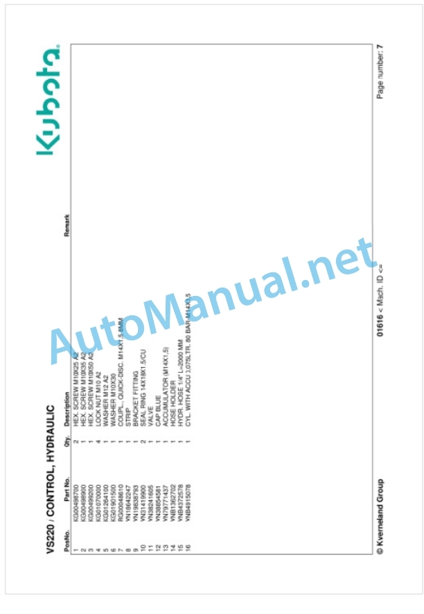 Kubota VS220 Parts Manual PDF-2