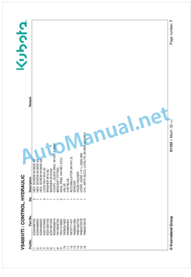 Kubota VS400VITI Parts Manual PDF-2