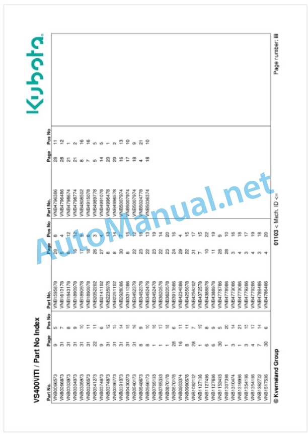 Kubota VS400VITI Parts Manual PDF-5