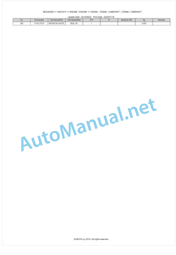 Kubota W4019-P Parts Manual PDF BKIDA0005-2