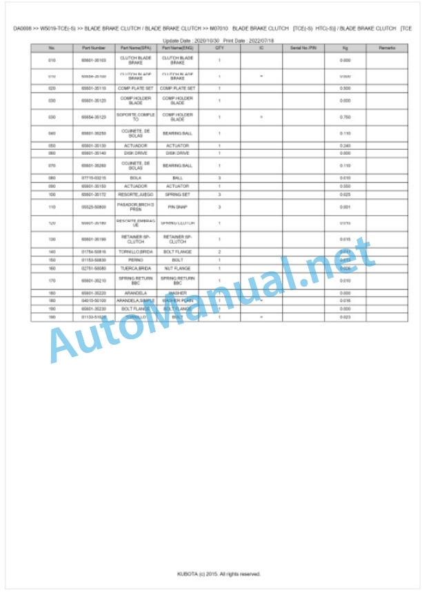 Kubota W5019-TCE(-S) Parts Manual PDF BKIDA0008-5