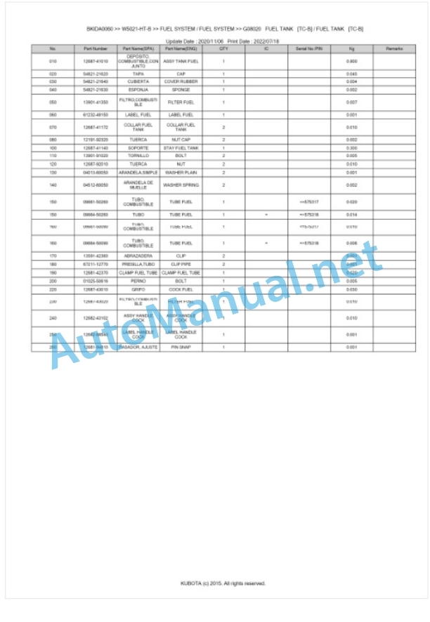 Kubota W5021-HT-B Parts Manual PDF BKIDA0060-3