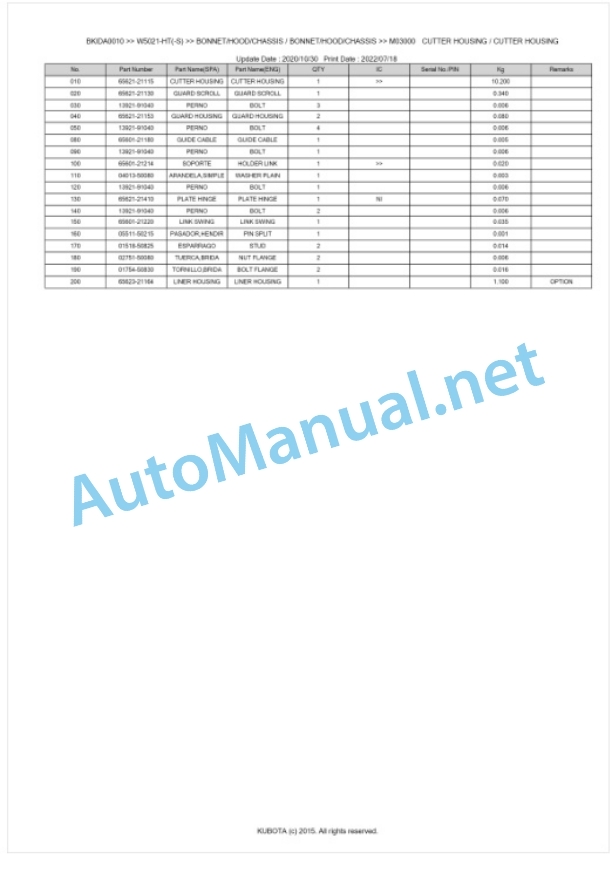 Kubota W5021-HT(-S) Parts Manual PDF BKIDA0010-4