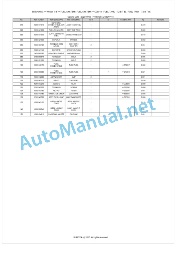 Kubota W5021-T-B Parts Manual PDF BKIDA0059-3