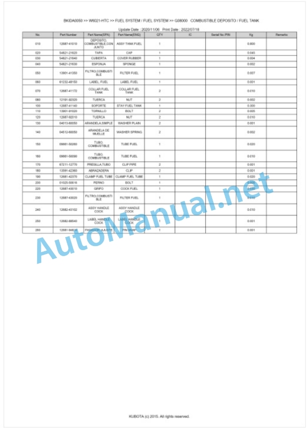 Kubota W6021-HTC Parts Manual PDF BKIDA0050-3