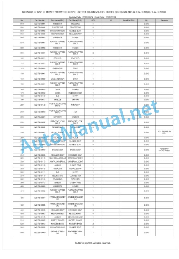 Kubota W721 Parts Manual PDF BKIDA0397-4