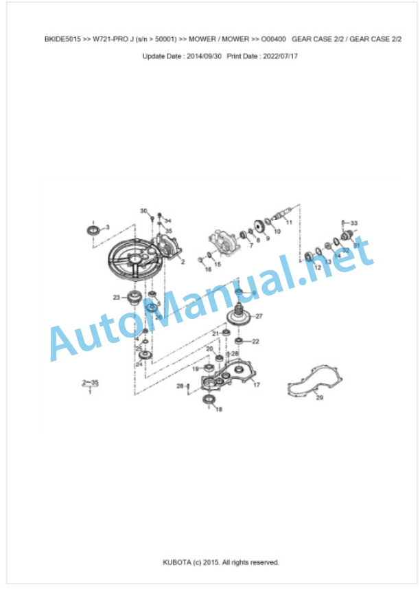 Kubota W721-PRO J Parts Manual PDF BKIDE5015-5