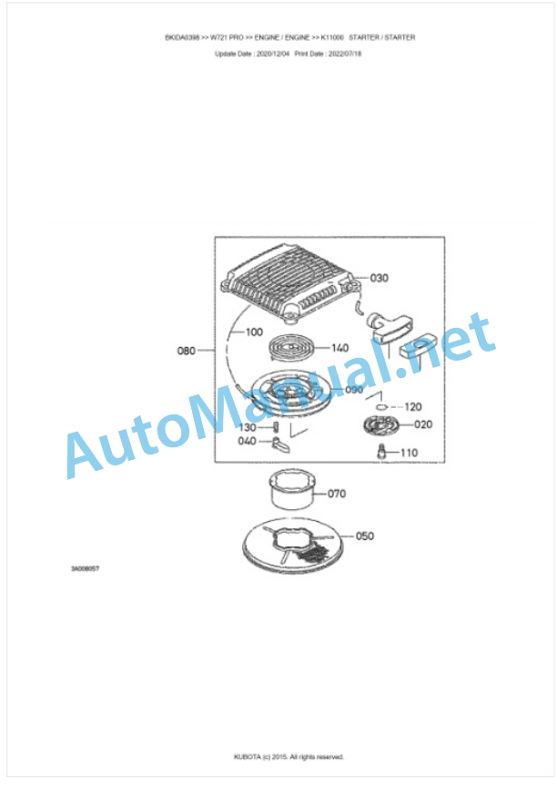 Kubota W721 PRO Parts Manual PDF BKIDA0398-3