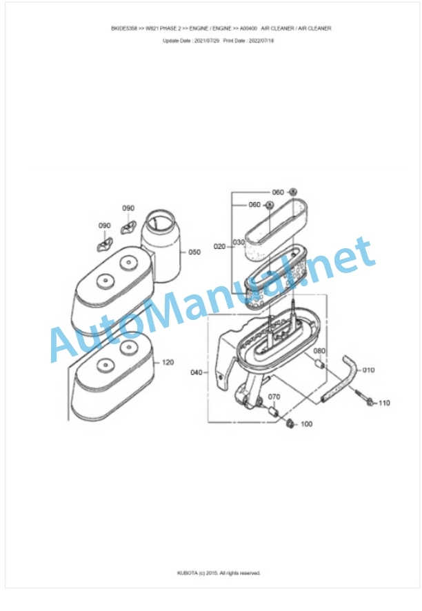 Kubota W821 PHASE 2 Parts Manual PDF BKIDE5358-2