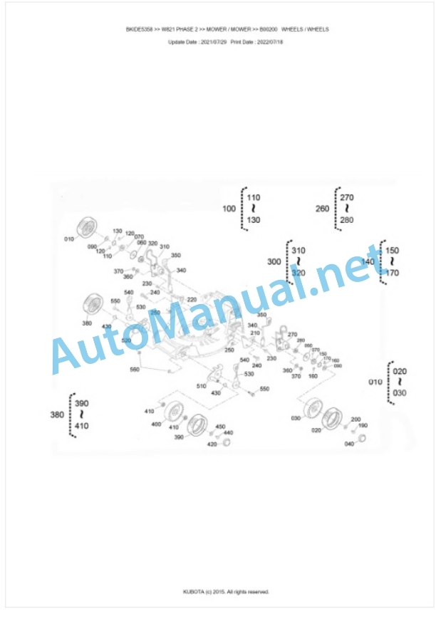 Kubota W821 PHASE 2 Parts Manual PDF BKIDE5358-5