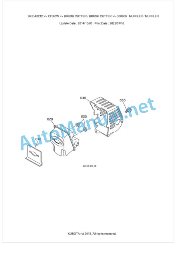 Kubota XT580W Parts Manual PDF BKIDA0212-5