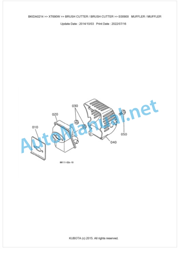 Kubota XT690W Parts Manual PDF BKIDA0214-3