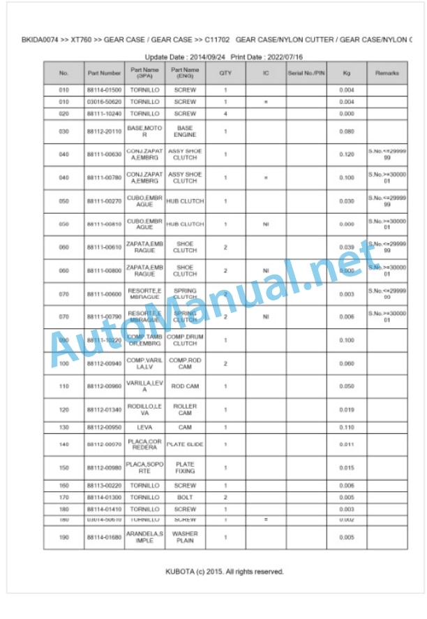 Kubota XT760 Parts Manual PDF BKIDA0074-2