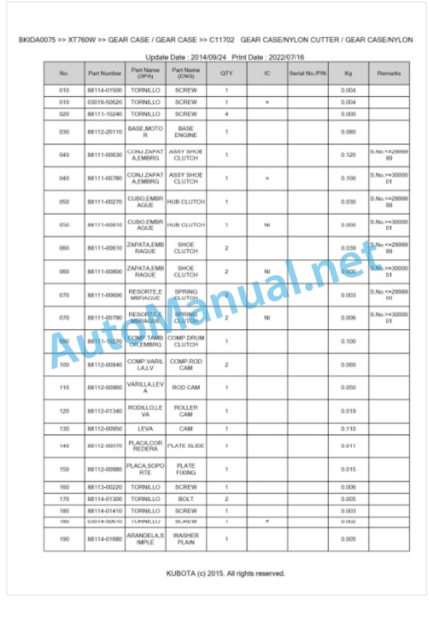 Kubota XT760W Parts Manual PDF BKIDA0075-2