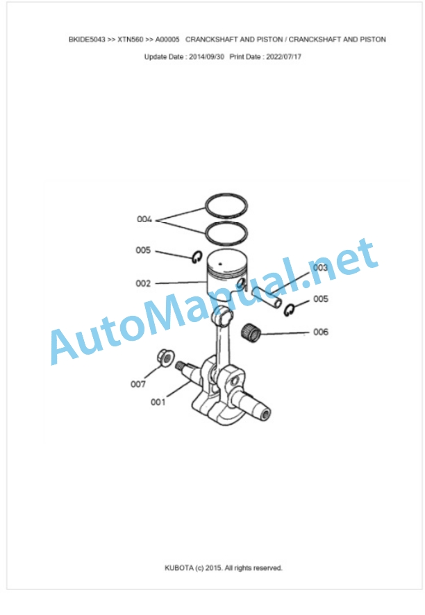 Kubota XTN560 Parts Manual PDF BKIDE5043-3