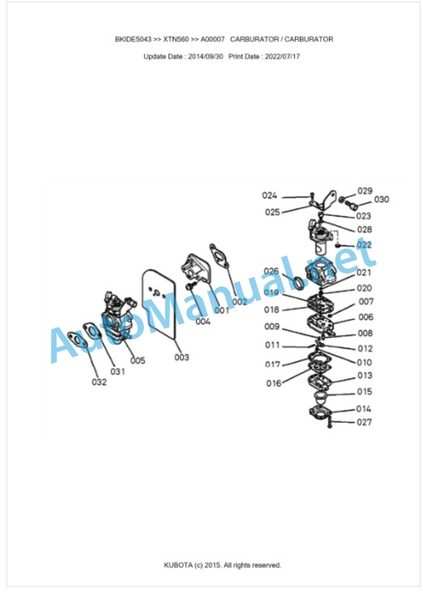 Kubota XTN560 Parts Manual PDF BKIDE5043-4