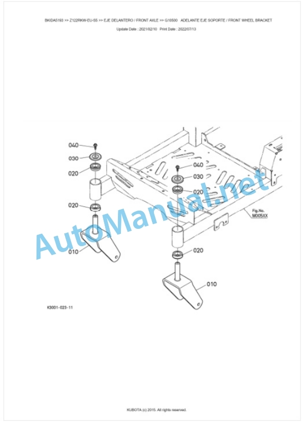 Kubota Z122RKW-EU-S5 Parts Manual PDF BKIDA5193-4