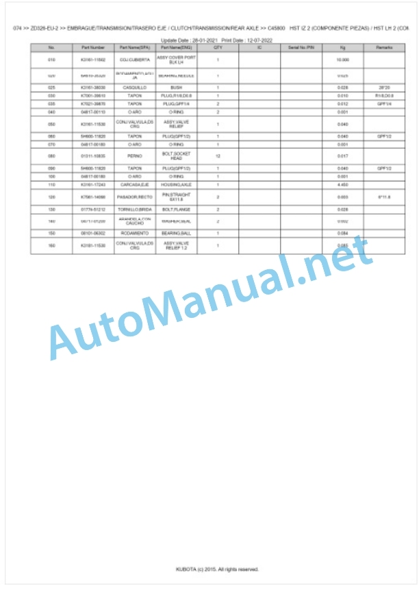 Kubota ZD326-EU-2 Parts Manual PDF BKIDA5074-4