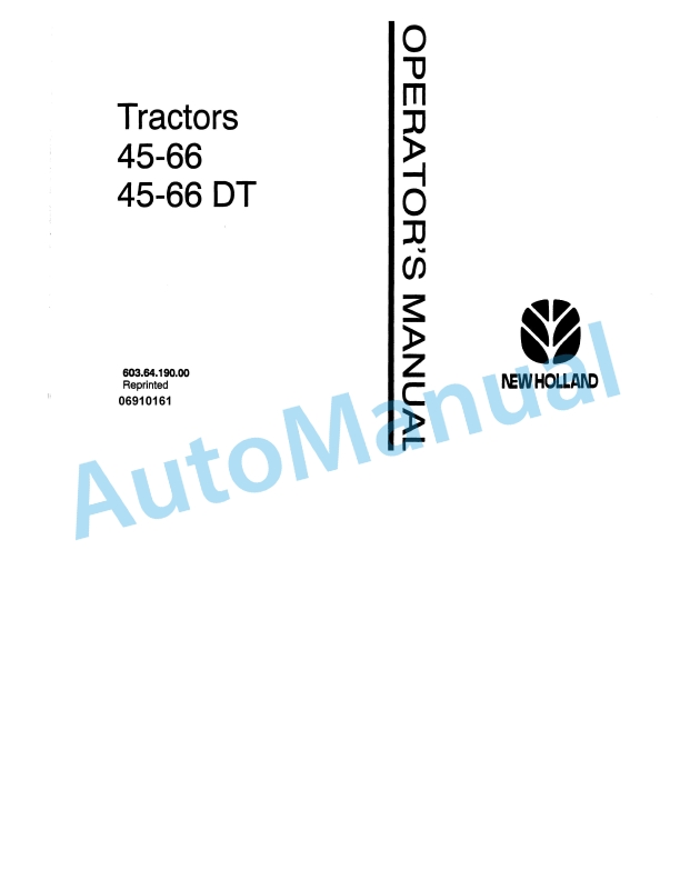 Fiatagri 45-66, 45-66DT Tractor Operation and Maintenance Manual 06910161