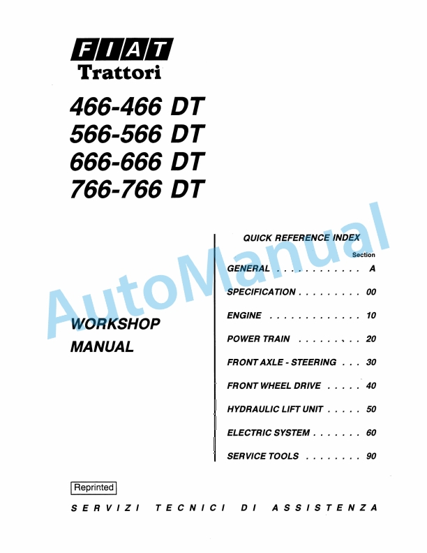 Fiatagri 466-466DT, 566-566DT, 666-666DT, 766-766DT Tractor Workshop Manual 06910067