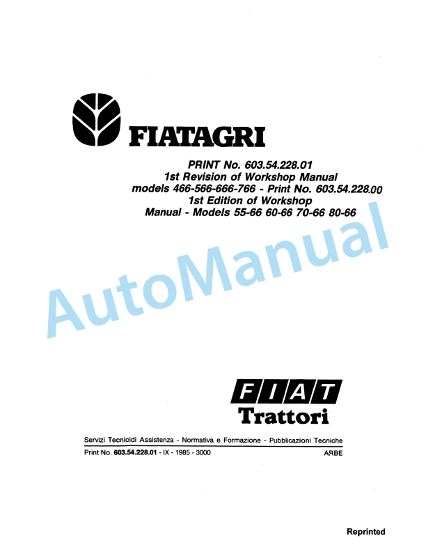 Fiatagri 466, 566, 666, 7666, 55-66, 60-66, 70-66, 80-66 Workshop Manual 6035422801