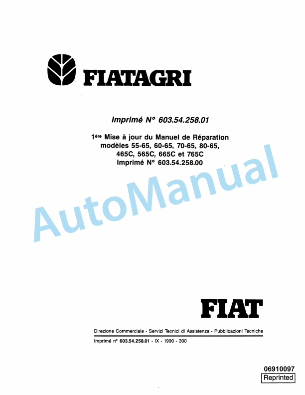 Fiatagri 55-65, 60-65, 70-65, 80-65, 465C, 565C, 665C, 765C Tractor Workshop Manual 06910097
