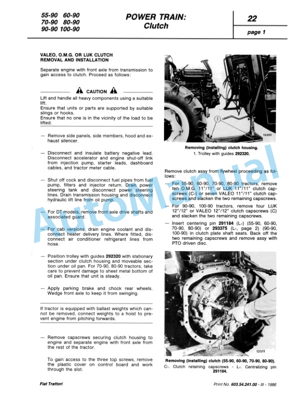Alternative view of Fiatagri 55-90, 60-90, 70-90, 80-90, 90-90, 100-90 Tractor Workshop Manual 06910079