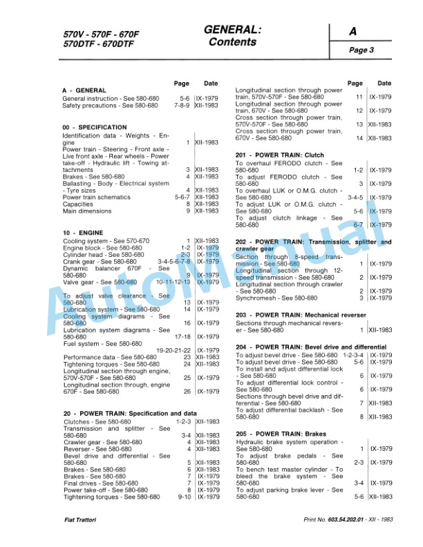 Fiatagri 570, 570DT, 670, 670DT Tractor Workshop Manual 06910055 3 Fiatagri 570, 570DT, 670, 670DT Tractor Workshop Manual 06910055 - Image 3