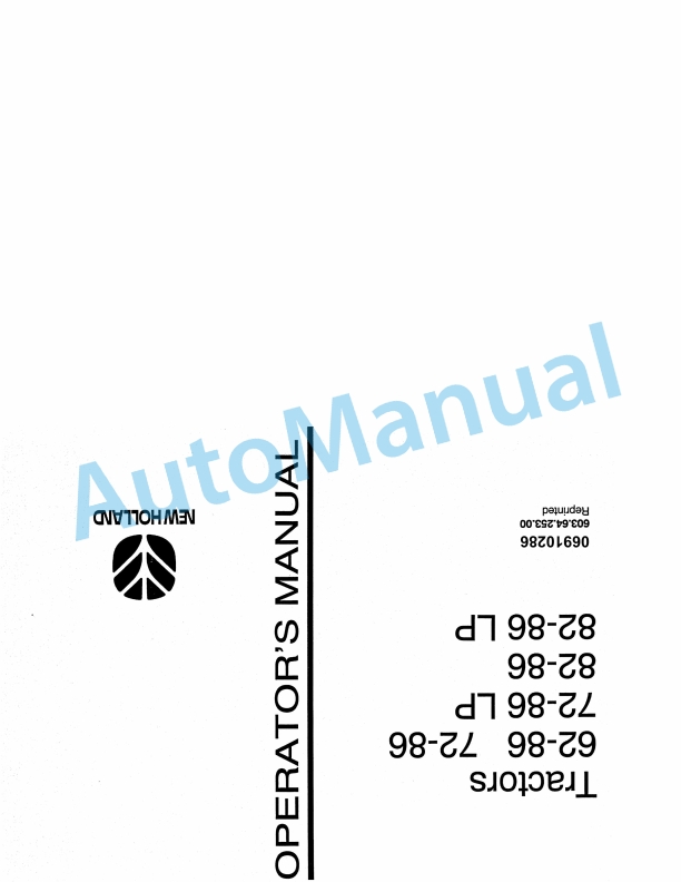 Fiatagri 62-86, 72-86, 72-86LP, 82-86, 82-86LP Tractor Operation and Maintenance Manual 06910286