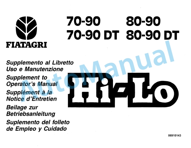 Fiatagri 70-90, 70-90DT, 80-90, 80-90DT Tractor Operation and Maintenance Manual 06910143