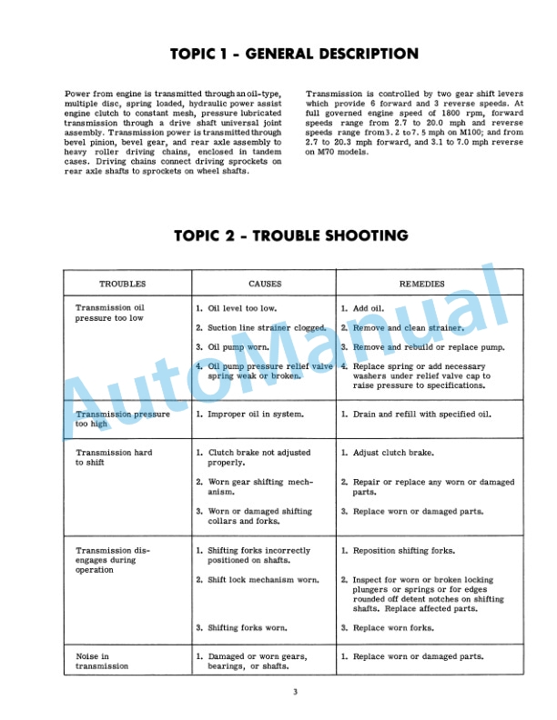 Fiatallis 100C, 100B, M100, M70 Motor Grader Service Manual 70693862-2