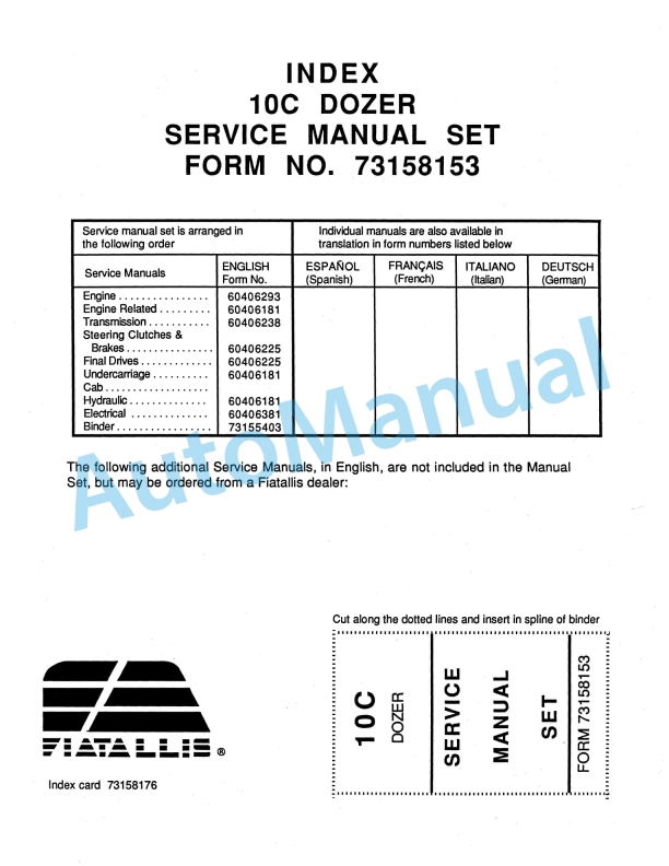 Fiatallis 10C Dozer Service Manual 73158153