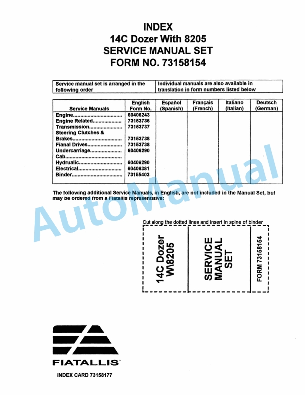 Fiatallis 14C Dozer With 8205 Service Manual 73158154