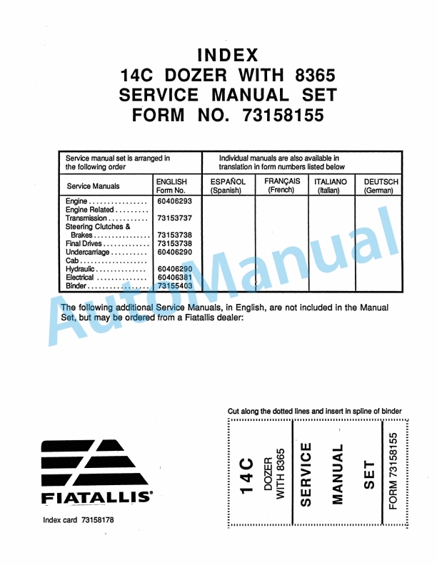 Fiatallis 14C Dozer With 8365 Service Manual 73158155