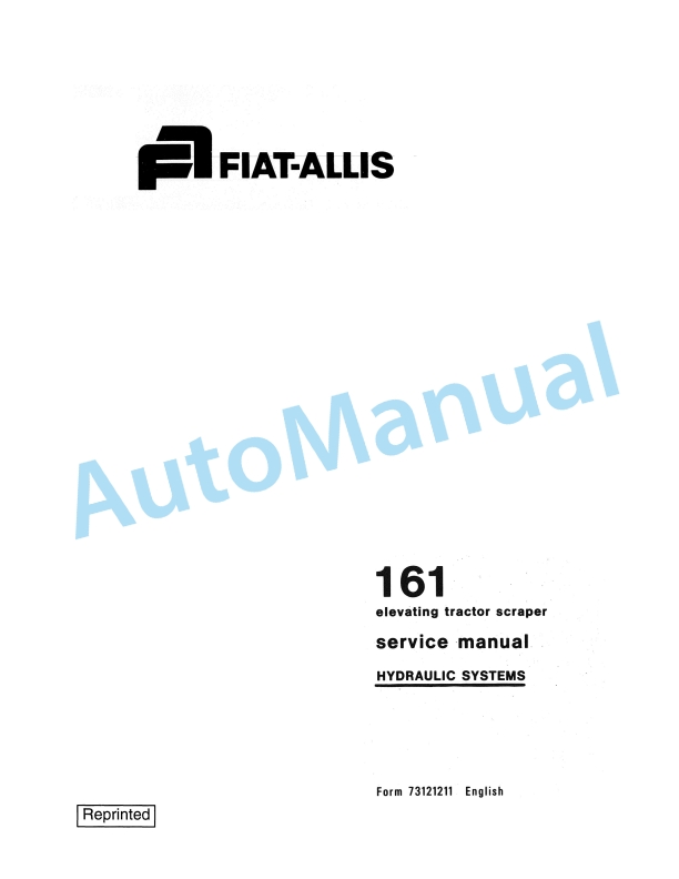 Fiatallis 161 Elevating Tractor Scraper Service Manual 73121211